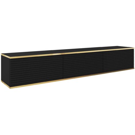 Selsey MUCALMA - Meuble TV - 175 cm - façade à lamelles - noir avec inserts dorés
