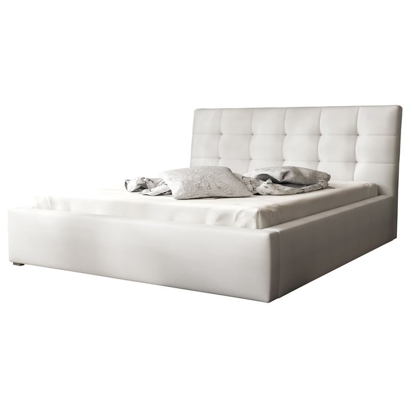 NABBE Polsterbett / Doppelbett mit Lattenrost, Bettkasten und Kunstlederbezug (Weiß, 140 x 200 cm) - Selsey