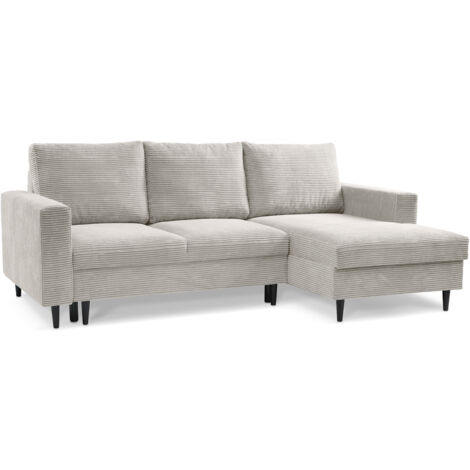 Selsey Nalika - Ecksofa mit Schlaffunktion, Kordsamt-Bezug, hellbeige, rechtsseitig