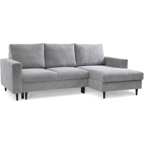 Selsey Nalika - Ecksofa mit Schlaffunktion, Kordsamt-Bezug, hellgrau, rechtsseitig