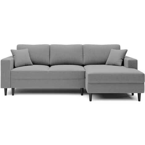 Selsey - Nalika L-förmiges Ecksofa mit Schlaffunktion und einem Behälter aus grauem hydrophobem Velours auf der rechten Seite