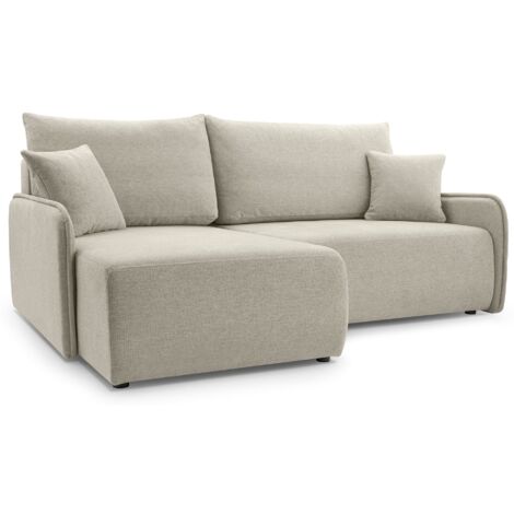 Selsey Netarro - Ecksofa mit Schlaffunktion, Bettkasten und Chenille-Bezug, beige, links