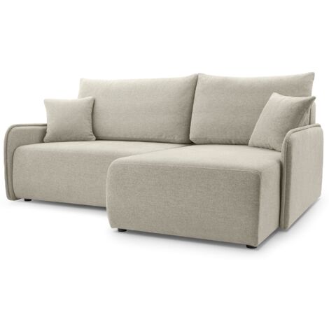 Selsey Netarro - Ecksofa mit Schlaffunktion, Bettkasten und Chenille-Bezug, beige, rechts