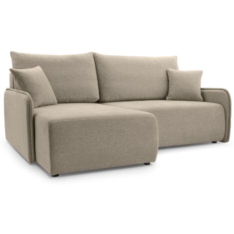 Selsey Netarro - Ecksofa mit Schlaffunktion, Bettkasten und Chenille-Bezug, dunkelbeige, links