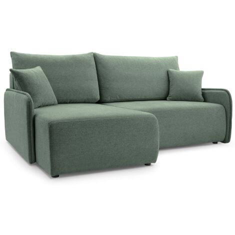 Selsey Netarro - Ecksofa mit Schlaffunktion, Bettkasten und Chenille-Bezug, salbeigrün, links