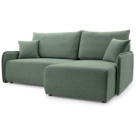 Selsey Netarro - Ecksofa mit Schlaffunktion, Bettkasten und Chenille-Bezug, salbeigrün, rechts