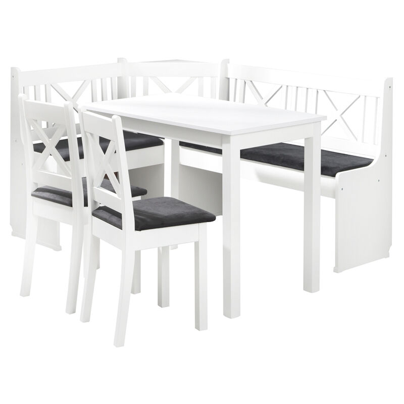 Selsey - NOCARA - Eckbankgruppe / Essgruppe in Weiß/Grau mit Eckbank, Tisch und 2 Stühlen, für Küche, gepolstert