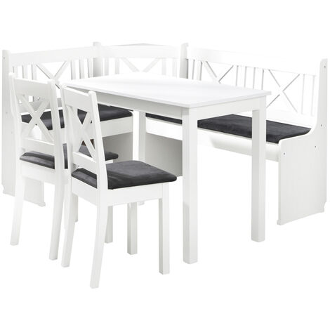 Selsey NOCARA - Eckbankgruppe / Essgruppe in Weiß/Grau mit Eckbank, Tisch und 2 Stühlen, für Küche, gepolstert