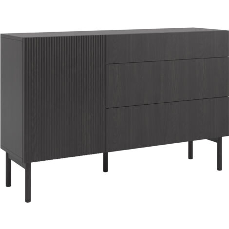Selsey Nolie - Sideboard mit 3 Schubladen, Holzoptik Esche Schwarz, 140 cm