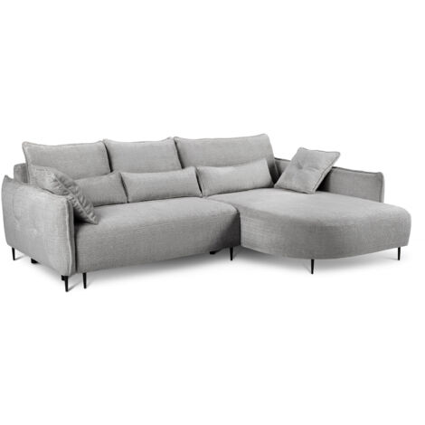 Selsey OBLIVIO - Ecksofa mit Schlaffunktion, Bettkasten, Chenille-Bezug Grau, Ottomane rechts