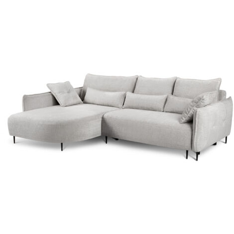 Selsey OBLIVIO - Ecksofa mit Schlaffunktion, Bettkasten, Chenille-Bezug Hellgrau, Ottomane links