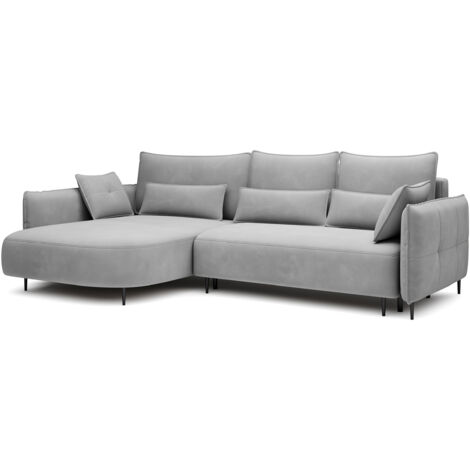 Selsey OBLIVIO - Ecksofa mit Schlaffunktion, Bettkasten, Veloursbezug wasserabweisend Grau, Ottomane links
