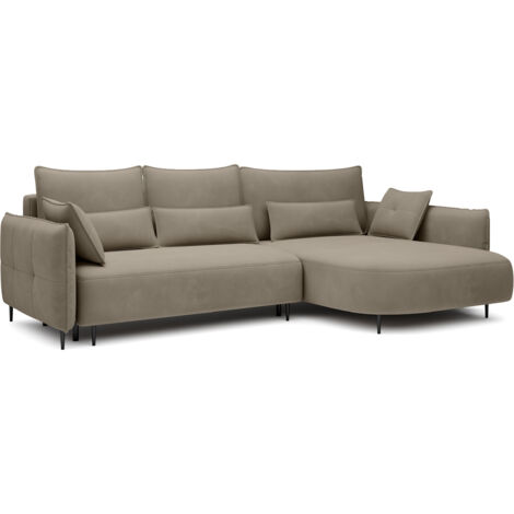 Selsey OBLIVIO - Ecksofa mit Schlaffunktion, Bettkasten, Veloursbezug wasserabweisend Hellbraun, Ottomane rechts