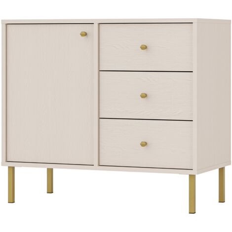 Selsey Oktio - Sideboard 1-türig mit 3 Schubladen, sandbeige, 84 cm