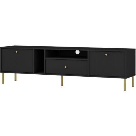 Selsey Oktio - TV-Möbel 2-türig mit Regalen und Schublade, schwarz-graphit, 180 cm