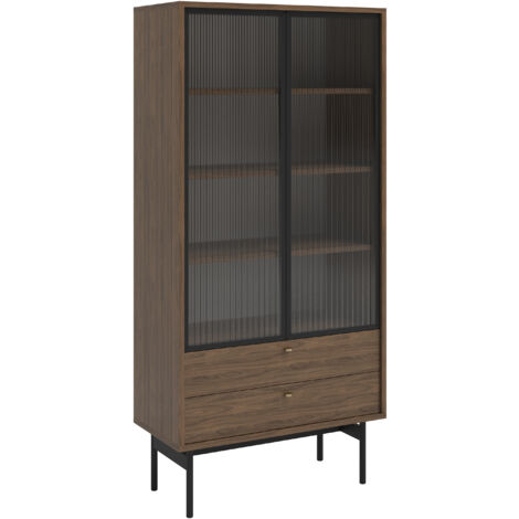 Selsey OLAR - Vitrine haute - 85cm - avec deux tiroirs - Carini noyer naturel