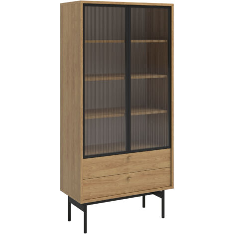 Selsey OLAR - Vitrine haute - 85cm - avec deux tiroirs - couleur du bois de caryer
