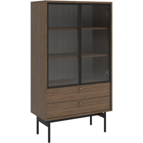 Selsey Olar - Vitrine mit 2 Regalböden, Holzoptik Carini Nussbaum, 85 cm