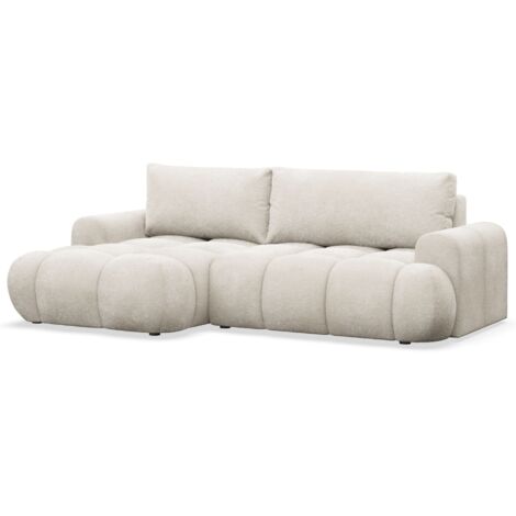 Selsey Ombo Mini - Ecksofa mit Schlaffunktion, Bettkasten und Bouclé-Bezug, Creme, links