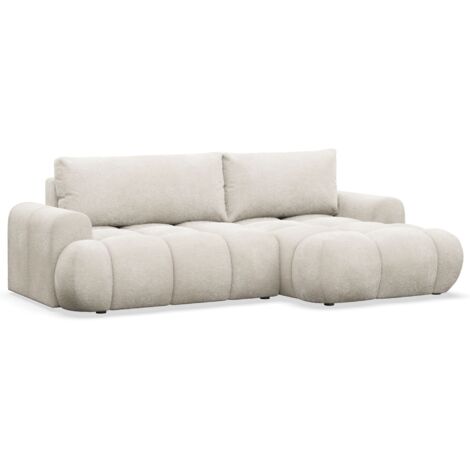 Selsey Ombo Mini - Ecksofa mit Schlaffunktion, Bettkasten und Bouclé-Bezug, Creme, rechts