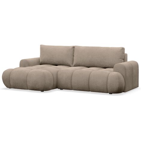 Selsey Ombo Mini - Ecksofa mit Schlaffunktion, Bettkasten und Bouclé-Bezug, Dunkelbeige, links