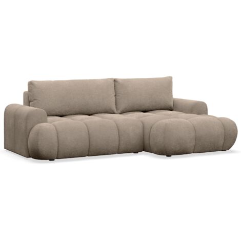 Selsey Ombo Mini - Ecksofa mit Schlaffunktion, Bettkasten und Bouclé-Bezug, Dunkelbeige, rechts
