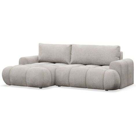Selsey Ombo Mini - Ecksofa mit Schlaffunktion, Bettkasten und Bouclé-Bezug, Graubeige, links