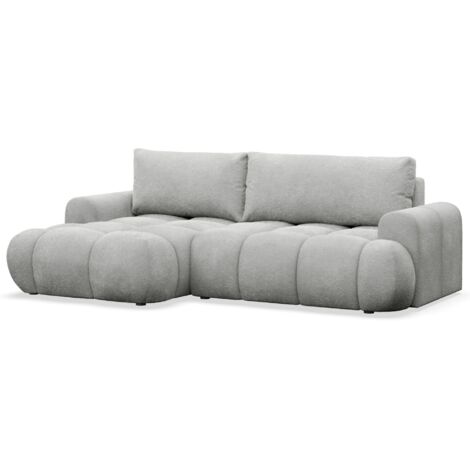 Selsey Ombo Mini - Ecksofa mit Schlaffunktion, Bettkasten und Bouclé-Bezug, Hellgrau, links