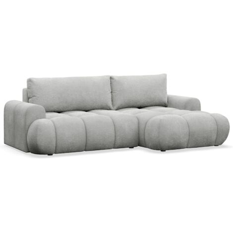 Selsey Ombo Mini - Ecksofa mit Schlaffunktion, Bettkasten und Bouclé-Bezug, Hellgrau, rechts