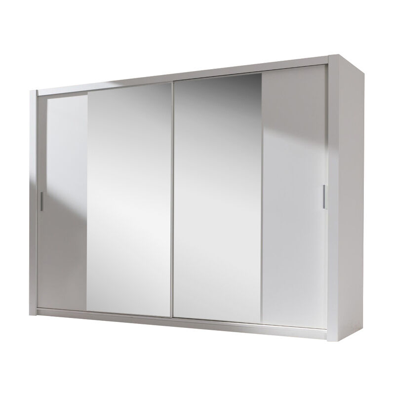 Selsey ORDU - Kleiderschrank / Schwebetürenschrank optional mit Spiegel, 220 cm breit (Weiß, mit Spiegel)
