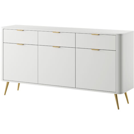Selsey Oval - Sideboard Kombikommode mit drei Schubladen, Weiß, 163,5 cm breit
