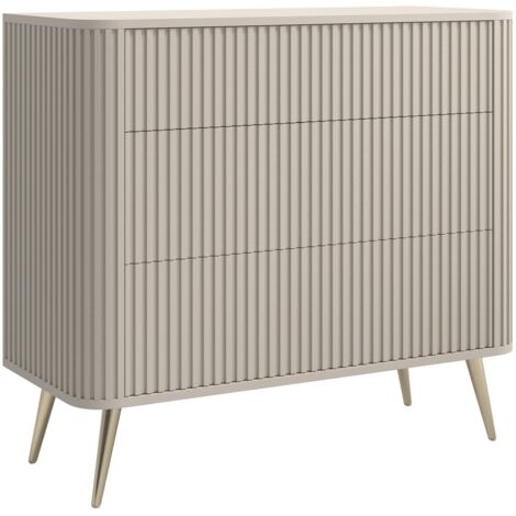 Selsey Ovarlo - Kommode mit 3 Schubladen, Greige mit Metallbeinen, 93 cm