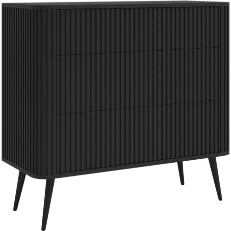 Selsey Ovarlo - Kommode mit 3 Schubladen, Schwarz mit Metallbeinen, 93 cm