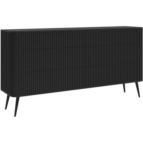 Selsey Ovarlo - Kommode mit 6 Schubladen, Schwarz mit Metallbeinen, 168 cm