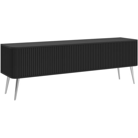 Selsey Ovarlo - TV-Lowboard, Schwarz mit silbernen Metallbeinen, 163 cm