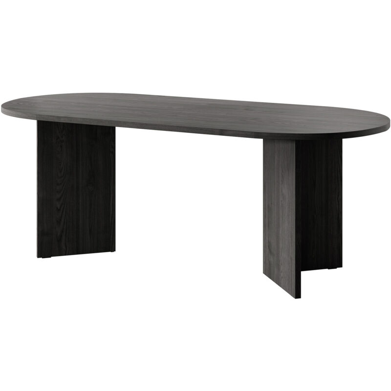 Selsey – Table de salle à manger ovale 90x203,6cm – Frêne Portland Noir – Hauteur 75cm – Pieds droits pour stabilité – Assemblage autonome