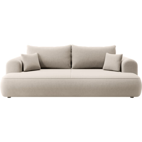 Selsey - Ovo Dreisitzer-Schlafsofa mit Stauraum, hellbeiger Velours aus pflegeleichtem Stoff