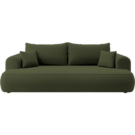 Selsey - Ovo Dreisitzer-Schlafsofa mit Stauraum, olivfarbener Velours aus pflegeleichtem Stoff