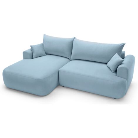Selsey OVO - Ecksofa mit Schlaffunktion, Stauraum und Samtbezug, Hellblau, links
