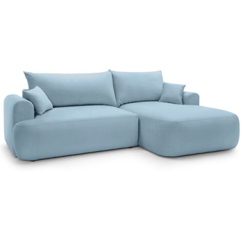 Selsey OVO - Ecksofa mit Schlaffunktion, Stauraum und Samtbezug, Hellblau, rechts