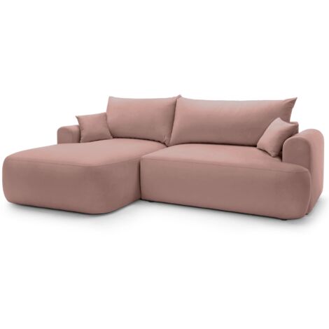 Selsey OVO - Ecksofa mit Schlaffunktion, Stauraum und Samtbezug, Hellrosa, links