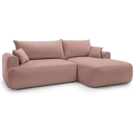 Selsey OVO - Ecksofa mit Schlaffunktion, Stauraum und Samtbezug, Hellrosa, rechts