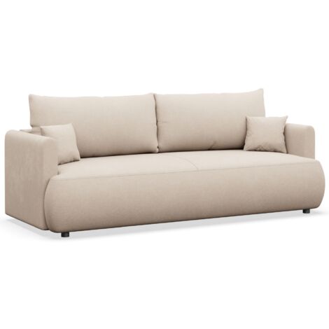 Selsey Ovo Mini – 3-Sitzer Schlafsofa mit Bettkasten, Chenille Easy-Clean, creme