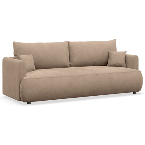 Selsey Ovo Mini – 3-Sitzer Schlafsofa mit Bettkasten, Velours Easy-Clean, beige