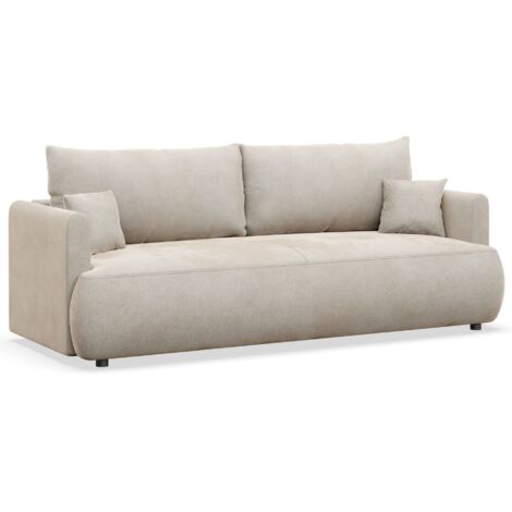 Selsey Ovo Mini – 3-Sitzer Schlafsofa mit Bettkasten, Velours Easy-Clean, creme