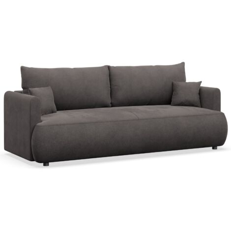 Selsey Ovo Mini – 3-Sitzer Schlafsofa mit Bettkasten, Velours Easy-Clean, dunkelgrau