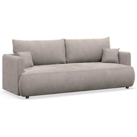 Selsey Ovo Mini – 3-Sitzer Schlafsofa mit Bettkasten, Velours Easy-Clean, grau