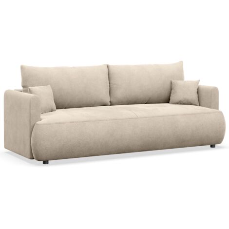 Selsey Ovo Mini – 3-Sitzer Schlafsofa mit Bettkasten, Velours Easy-Clean, hellbeige