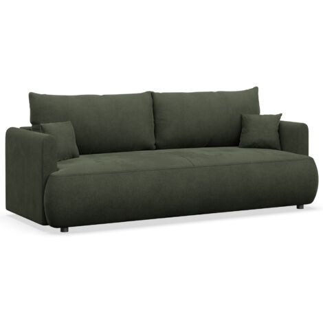 Selsey Ovo Mini – 3-Sitzer Schlafsofa mit Bettkasten, Velours Easy-Clean, olivgrün