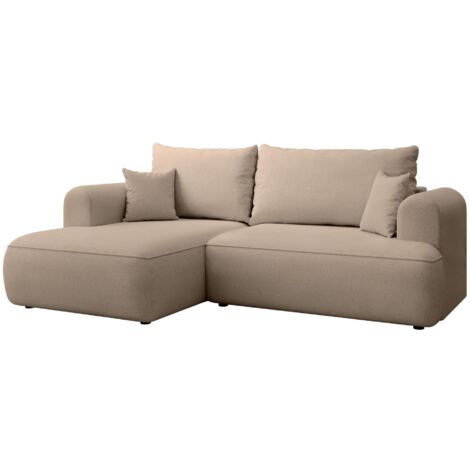 Selsey Ovo Mini - Eckschlafsofa linksseitig mit Stauraum, Easy-Clean-Chenille-Bezug, beige